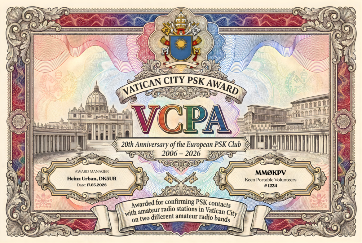 Vatican City PSK Award certificate